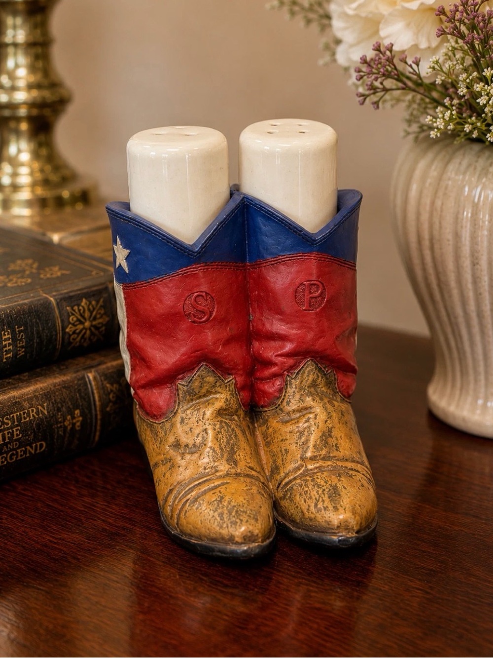 Vintage Texas Cowboy Boot Salt & Pepper Shakers Ceramic Western Ranch Decor